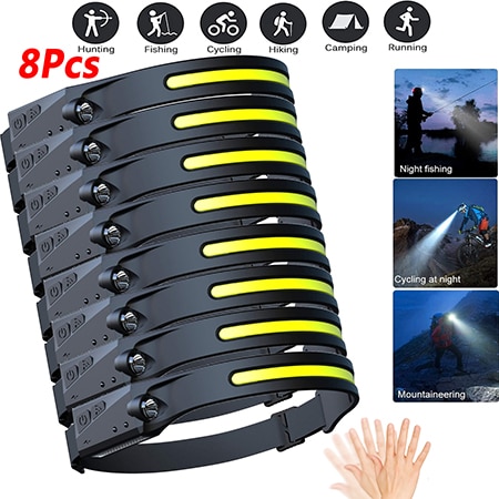 1-10Pcs Induction Headlamp COB LED Sensor Headlights with Built-in Battery USB Rechargeable Headlamp for Running Fishing Camping