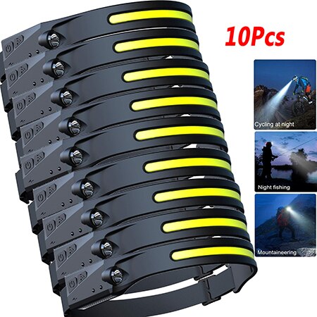 1-10Pcs Induction Headlamp COB LED Sensor Headlights with Built-in Battery USB Rechargeable Headlamp for Running Fishing Camping