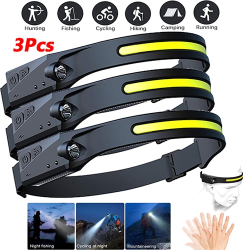 1-10Pcs Induction Headlamp COB LED Sensor Headlights with Built-in Battery USB Rechargeable Headlamp for Running Fishing Camping