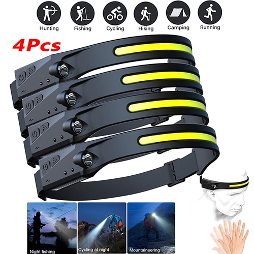 1-10Pcs Induction Headlamp COB LED Sensor Headlights with Built-in Battery USB Rechargeable Headlamp for Running Fishing Camping