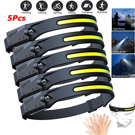 1-10Pcs Induction Headlamp COB LED Sensor Headlights with Built-in Battery USB Rechargeable Headlamp for Running Fishing Camping