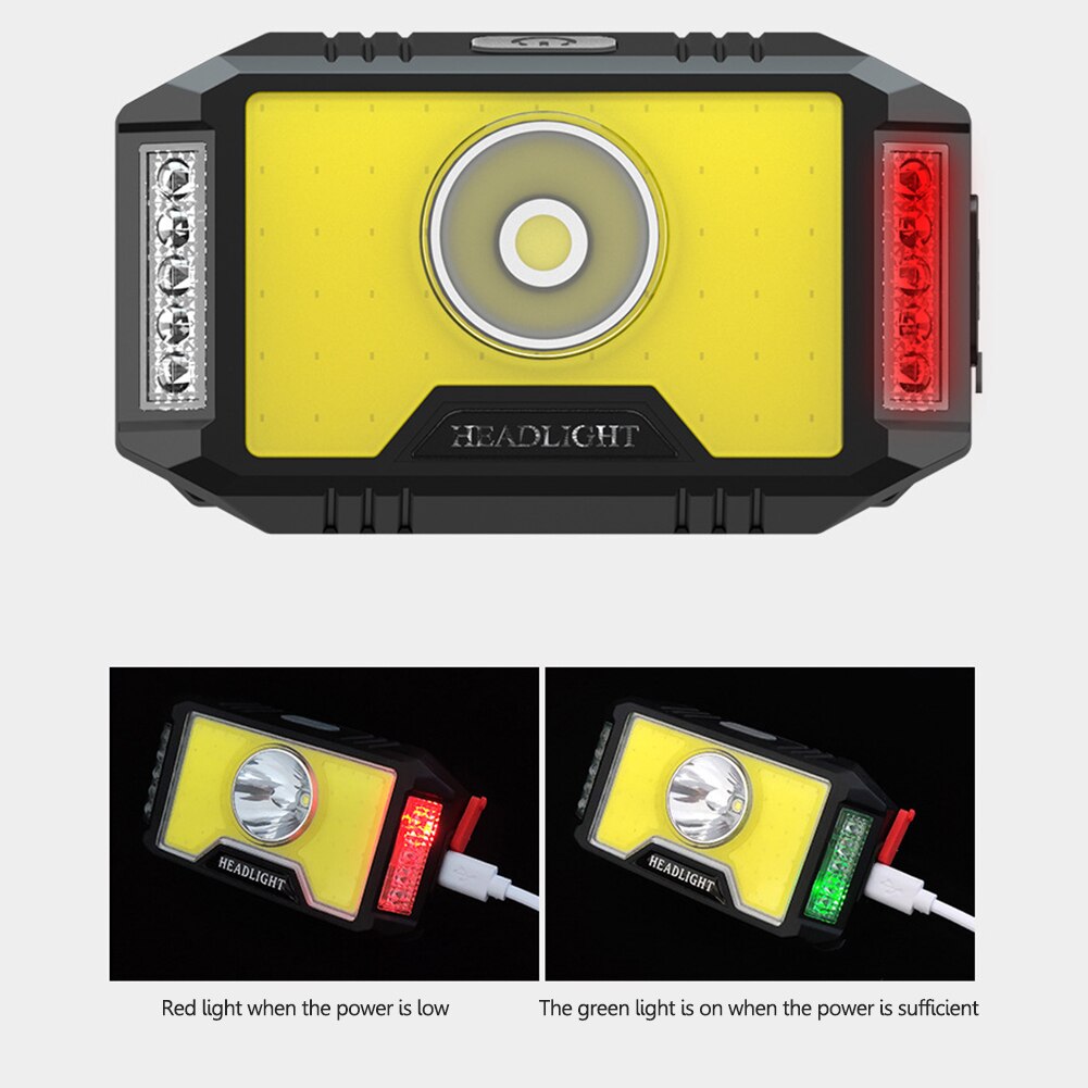 T6 Powerful Headlamp COB 10LED Flashlight Waterproof USB Rechargeble Warning Headlight Torch for Outdoor Fishing Cycling Camping