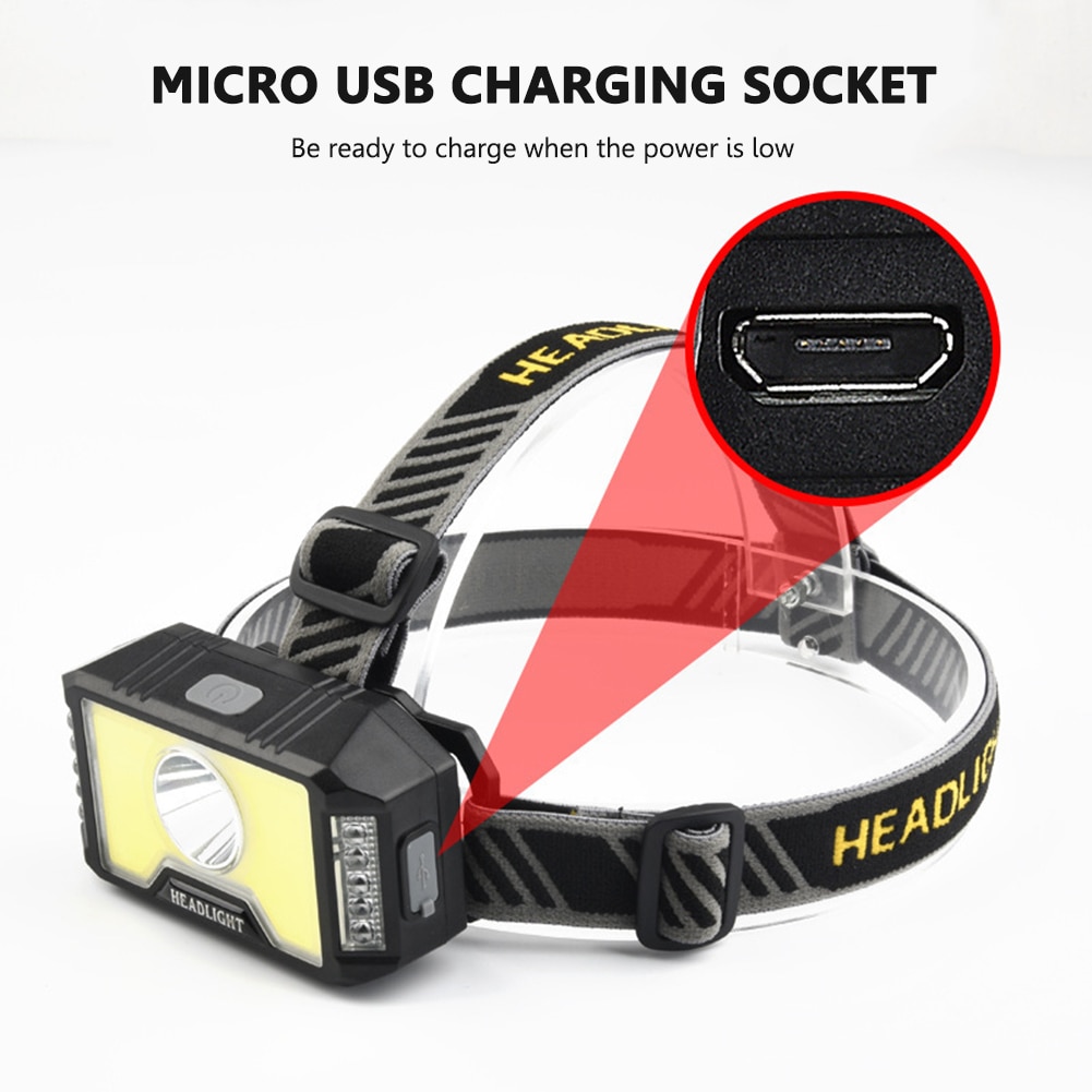 T6 Powerful Headlamp COB 10LED Flashlight Waterproof USB Rechargeble Warning Headlight Torch for Outdoor Fishing Cycling Camping