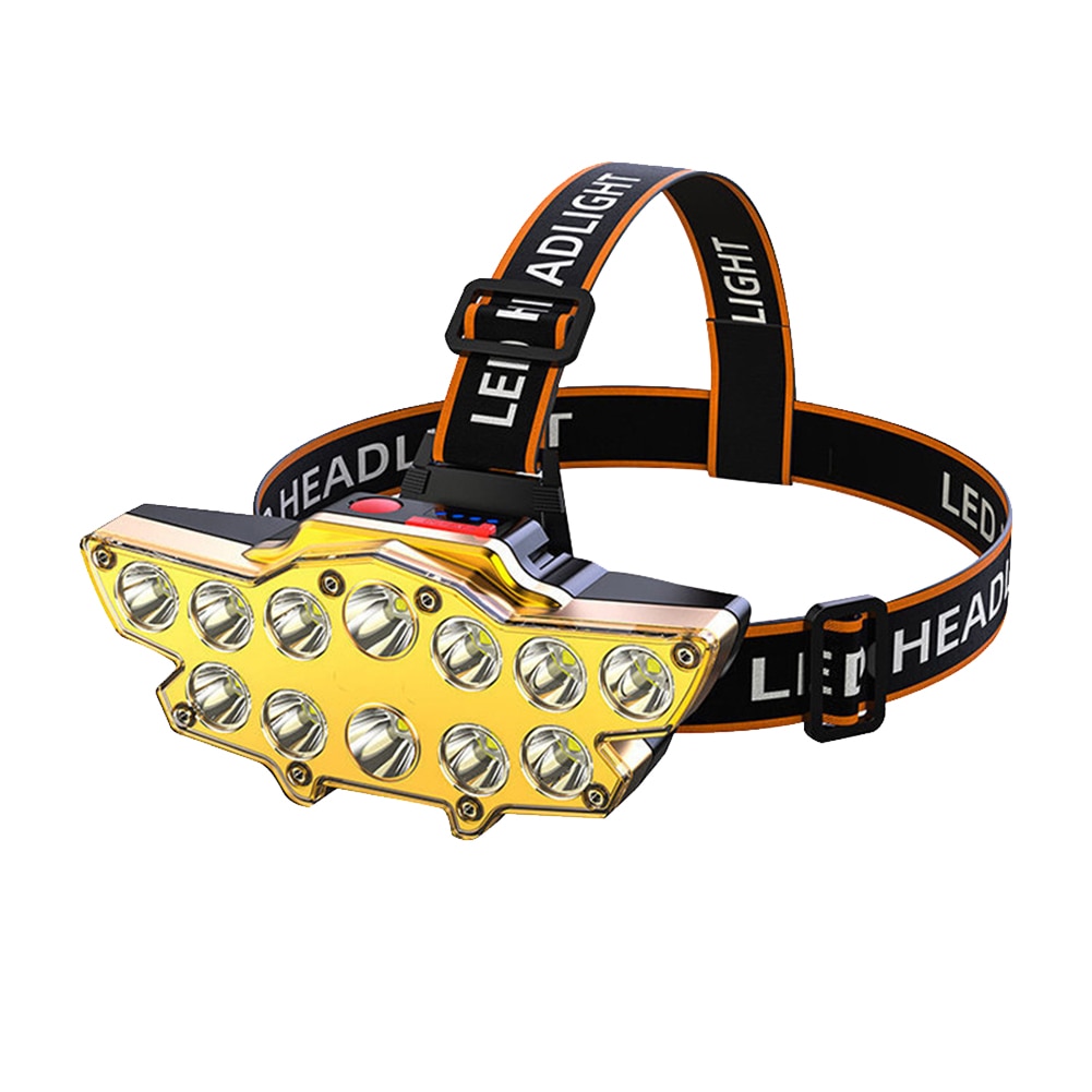12LED Powerful Fishing Headlight USB Rechargeable Long-Range Flashlight