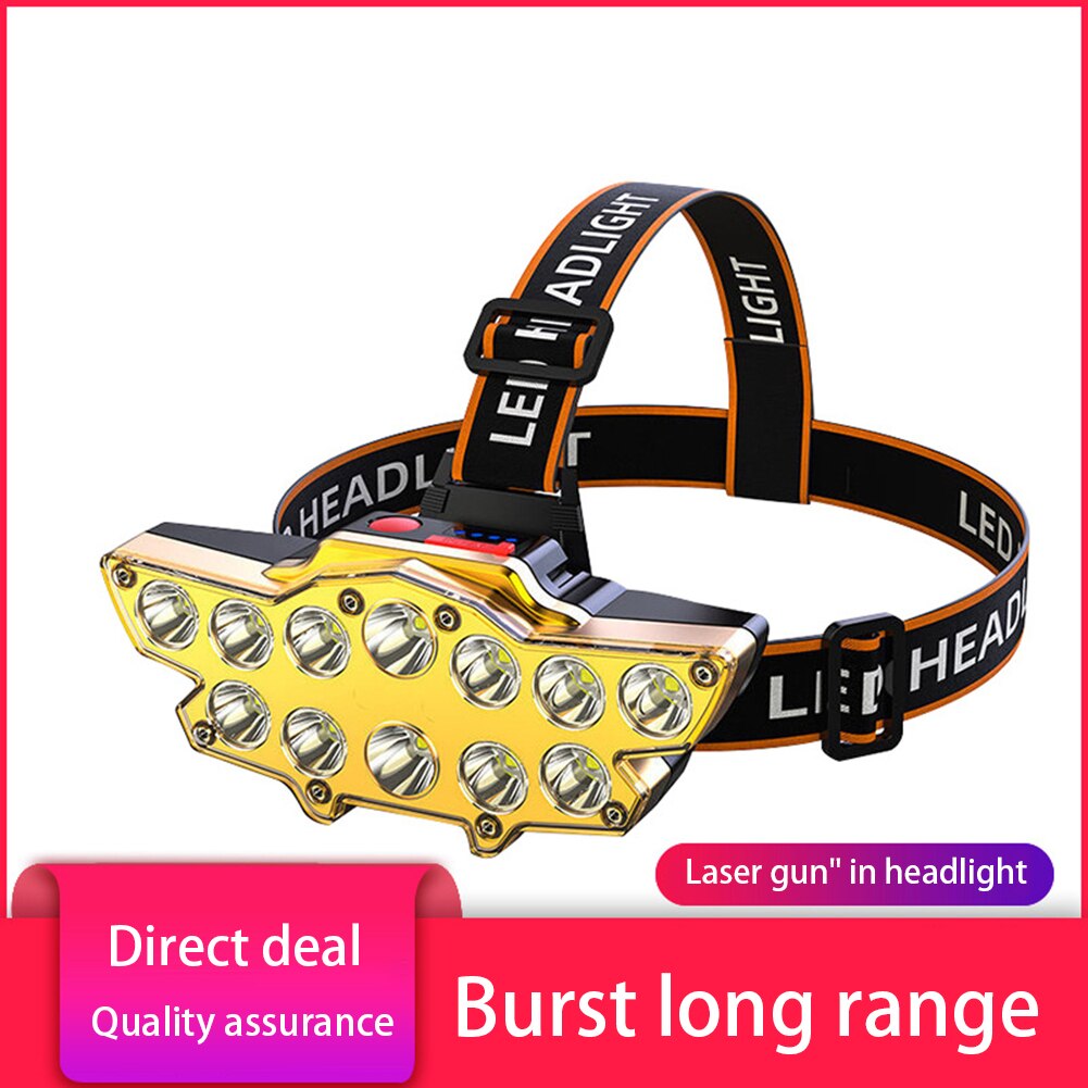 12LED Powerful Fishing Headlight USB Rechargeable Long-Range Flashlight