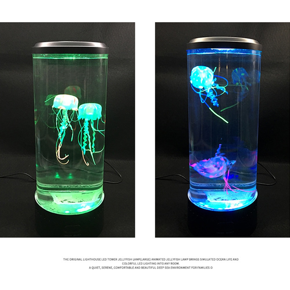 Jellyfish Water Tank Aquarium LED Lamp Color Changing USB/Battery Powered Bedside Desk Night Light for Home Decoration Kids Gift