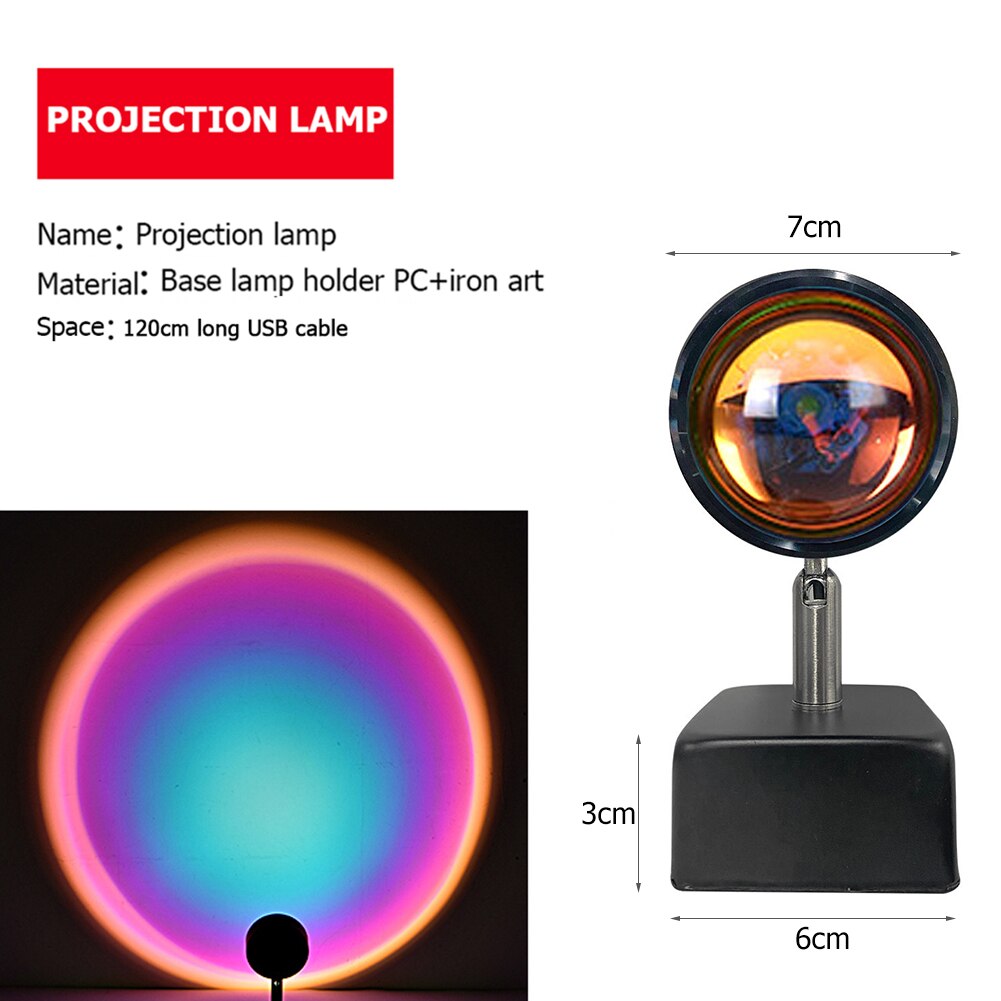 USB Sunset Projector Lamp Rainbow Atmosphere LED Table Night Light for Home Bedroom Coffe Shop Background Wall Decoration Lighti