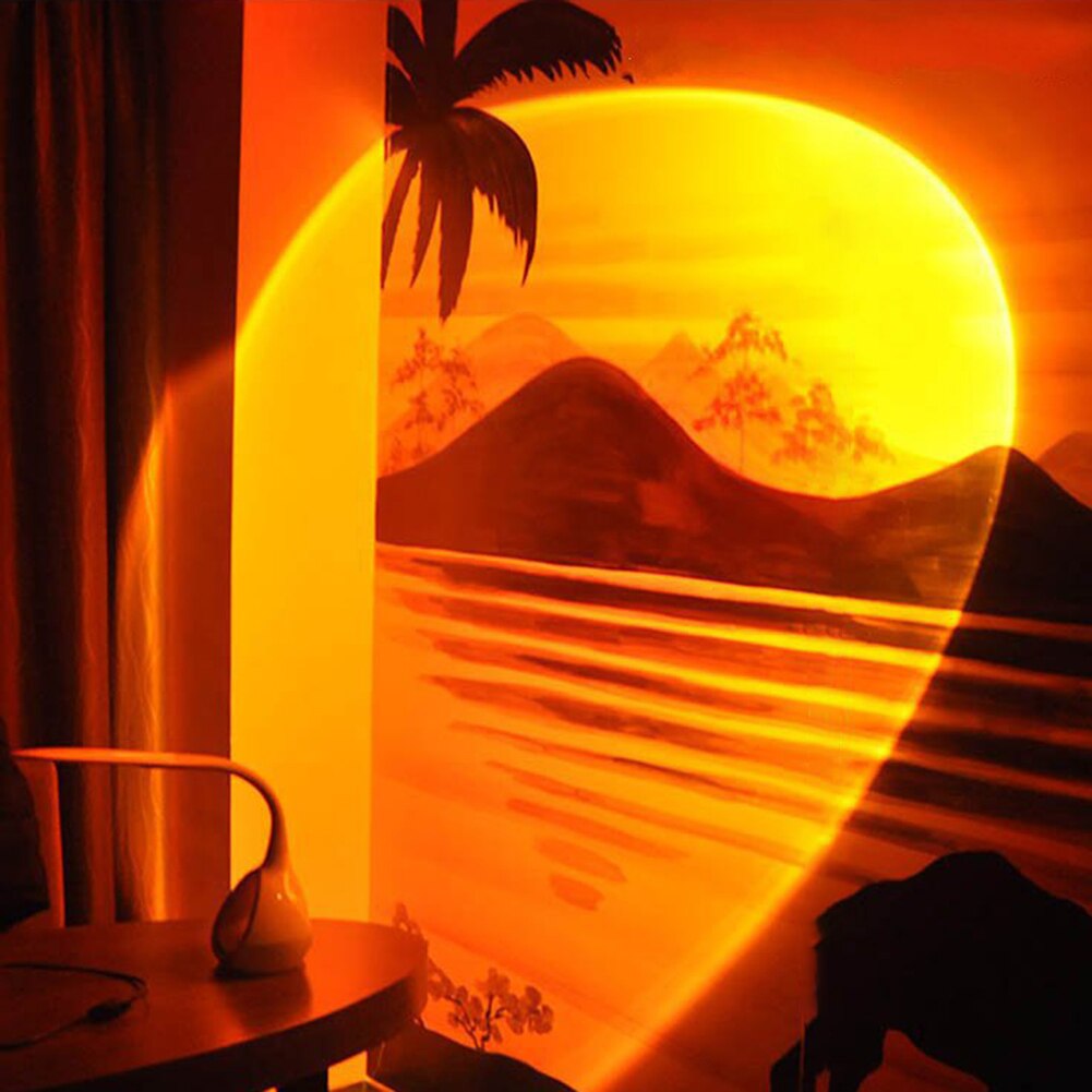 USB Sunset Projector Lamp Rainbow Atmosphere LED Table Night Light for Home Bedroom Coffe Shop Background Wall Decoration Lighti