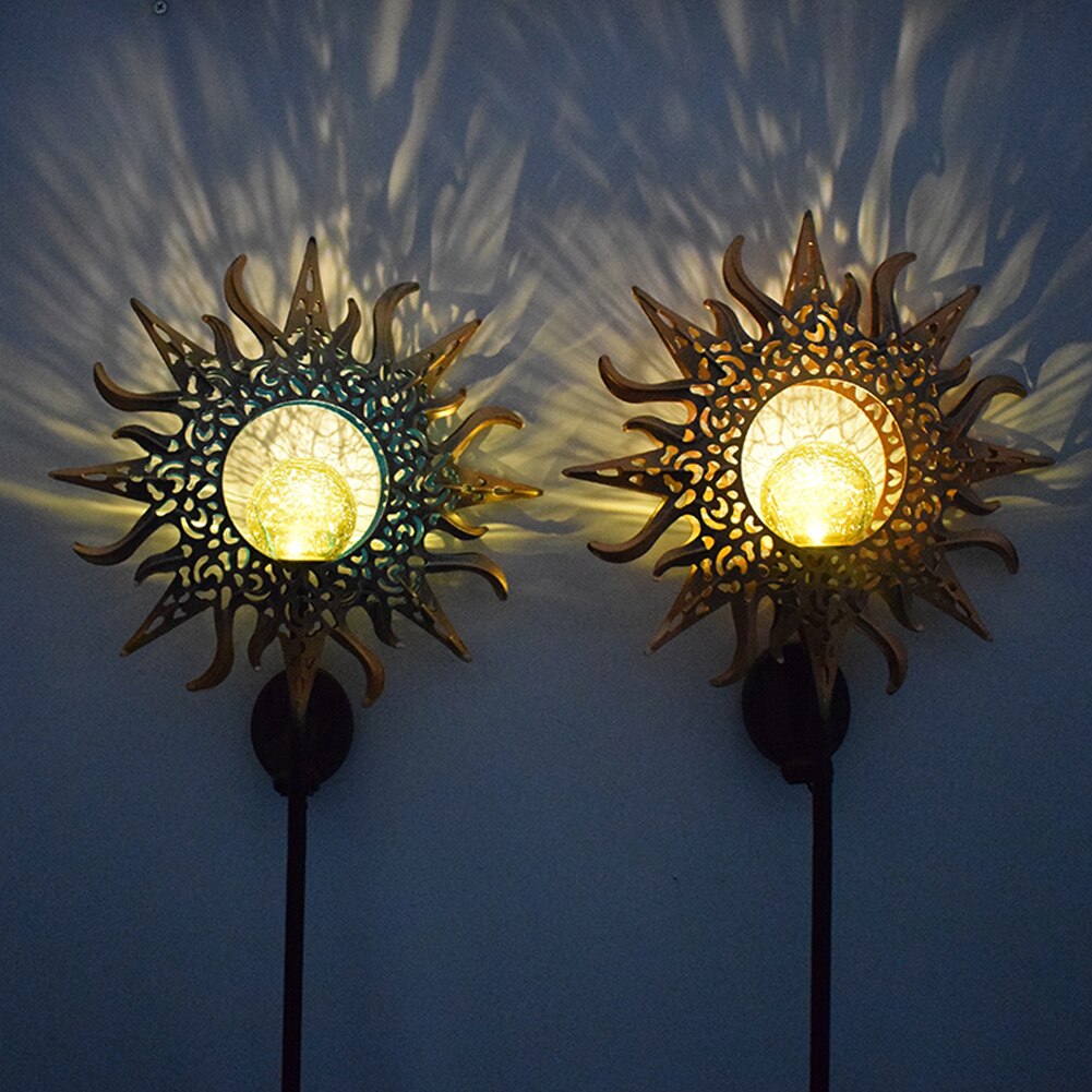 Solar LED Sun Moon Flame Night Light Outdoor Waterproof Retro Iron Lawn Solar Lamp Outdoor Yard Landscape Garden Decor Led Light