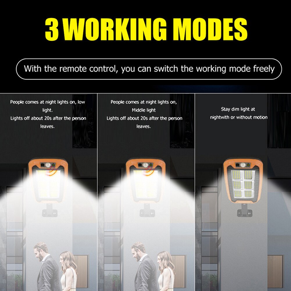 168LED Solar Light Outdoors PIR Motion Sensor Remote Control Street Solar Wall Lamp Waterproof Garden Decoration Lights Dropship