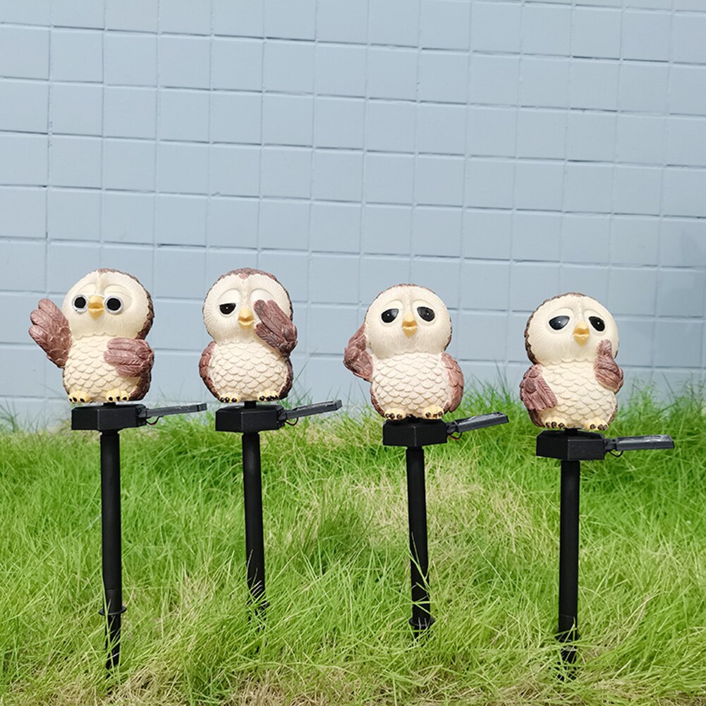 Resin Owl LED Solar Light Waterproof Outdoor Solar Lawn Stake Light Cartoon Land Solar Lamp for Christmas Holiday Garden Decor