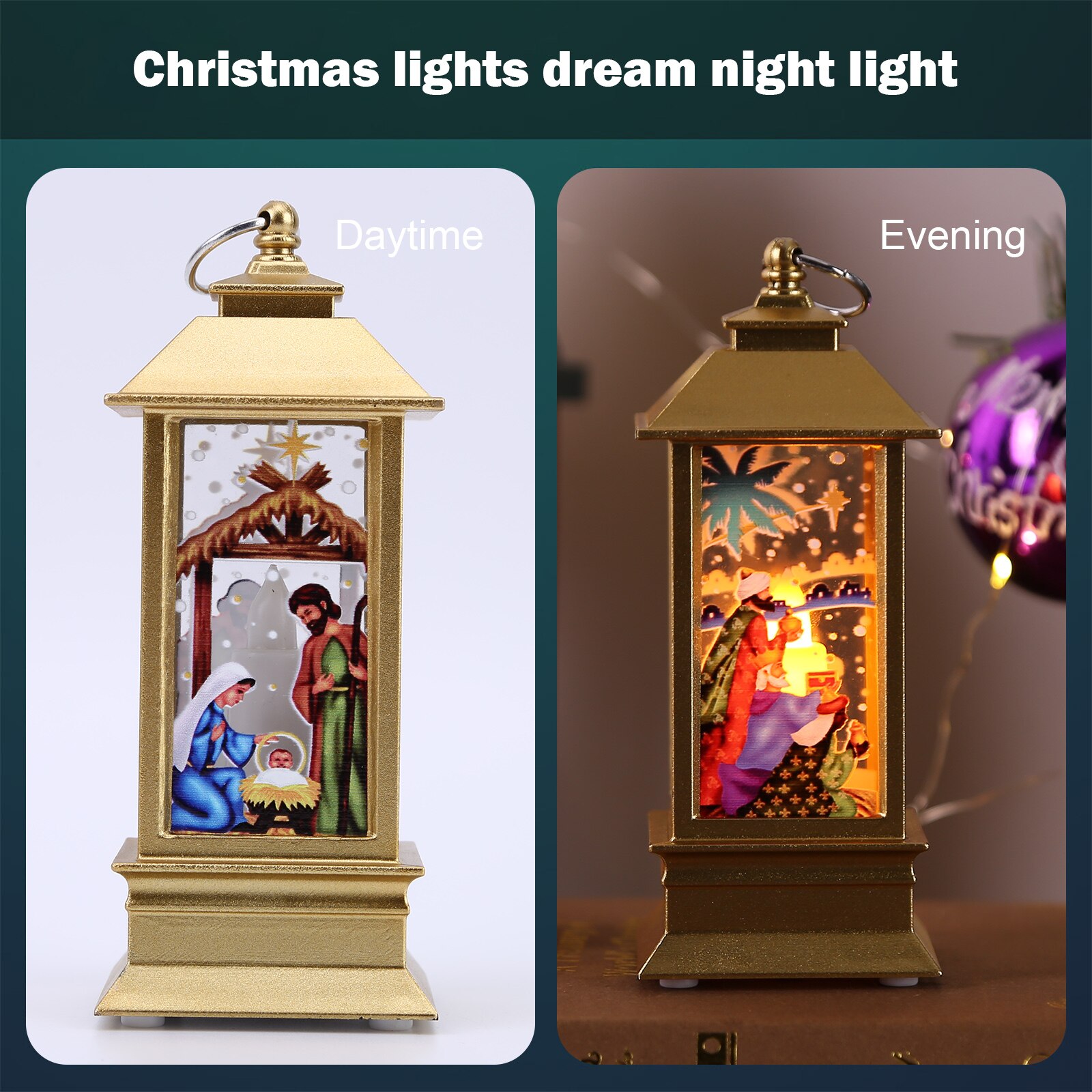Christmas LED Wind Lamp Retro Table Top Indoor Outdoor Lantern Lamp Desktop Night Light with Timer for Xmas Christmas Decoration