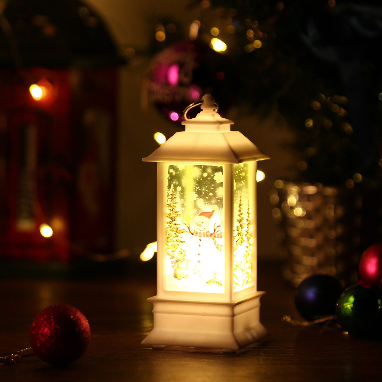 Christmas LED Wind Lamp Retro Table Top Indoor Outdoor Lantern Lamp Desktop Night Light with Timer for Xmas Christmas Decoration