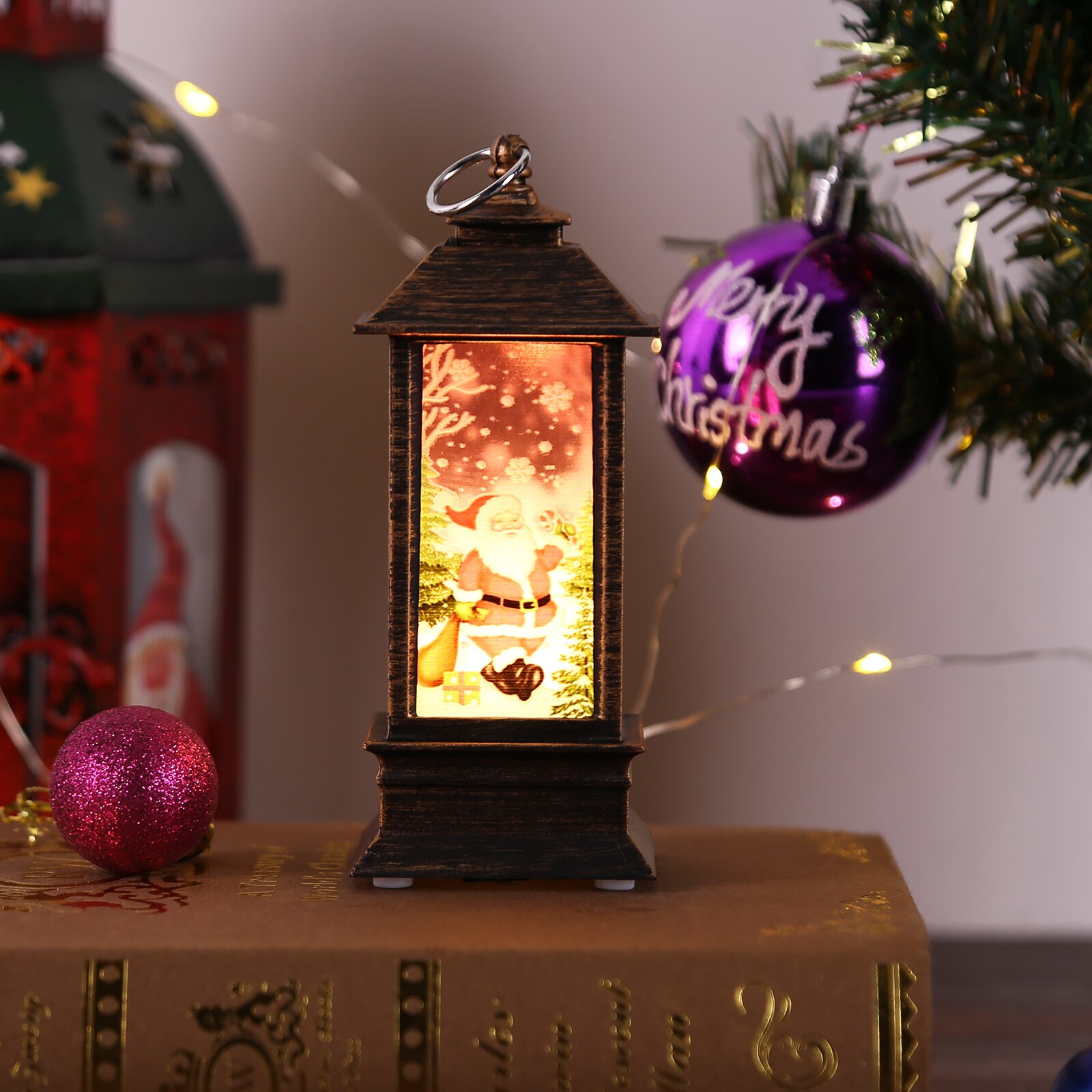 Christmas LED Wind Lamp Retro Table Top Indoor Outdoor Lantern Lamp Desktop Night Light with Timer for Xmas Christmas Decoration