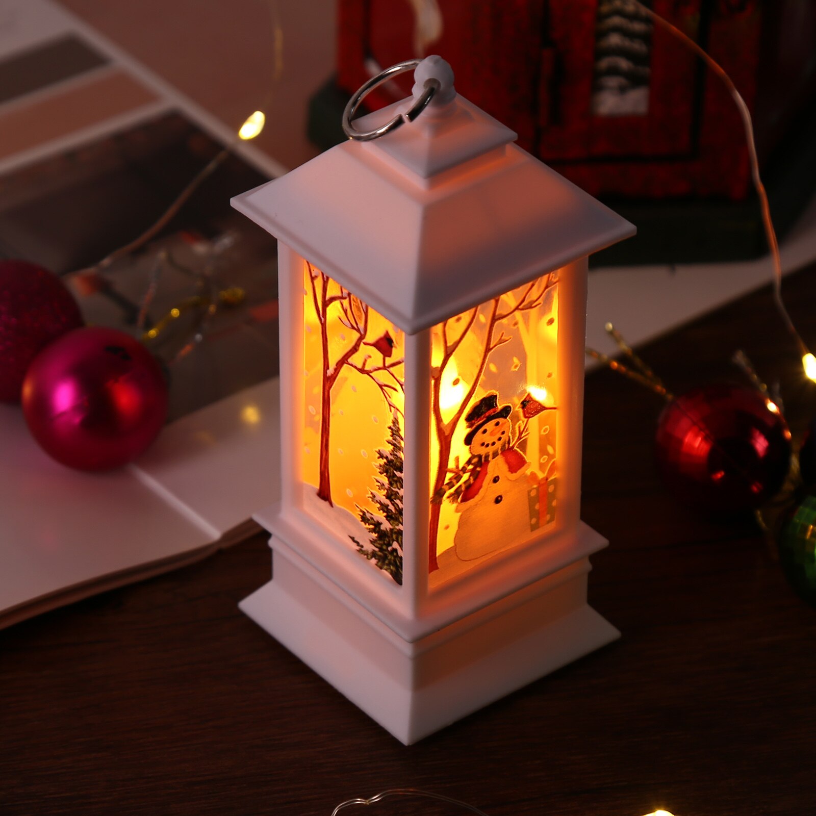 Christmas LED Wind Lamp Retro Table Top Indoor Outdoor Lantern Lamp Desktop Night Light with Timer for Xmas Christmas Decoration