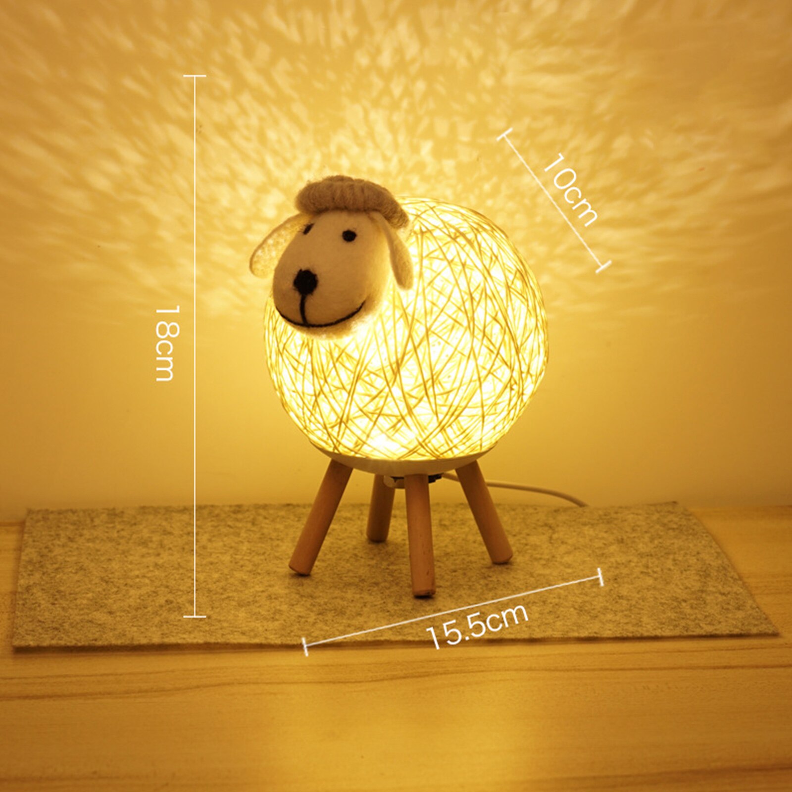 Sheep LED Night Light Bedside Moon Lamp Hand-woven Lampshade Cute Sleep Christmas Decoration Animals Night lamp for
