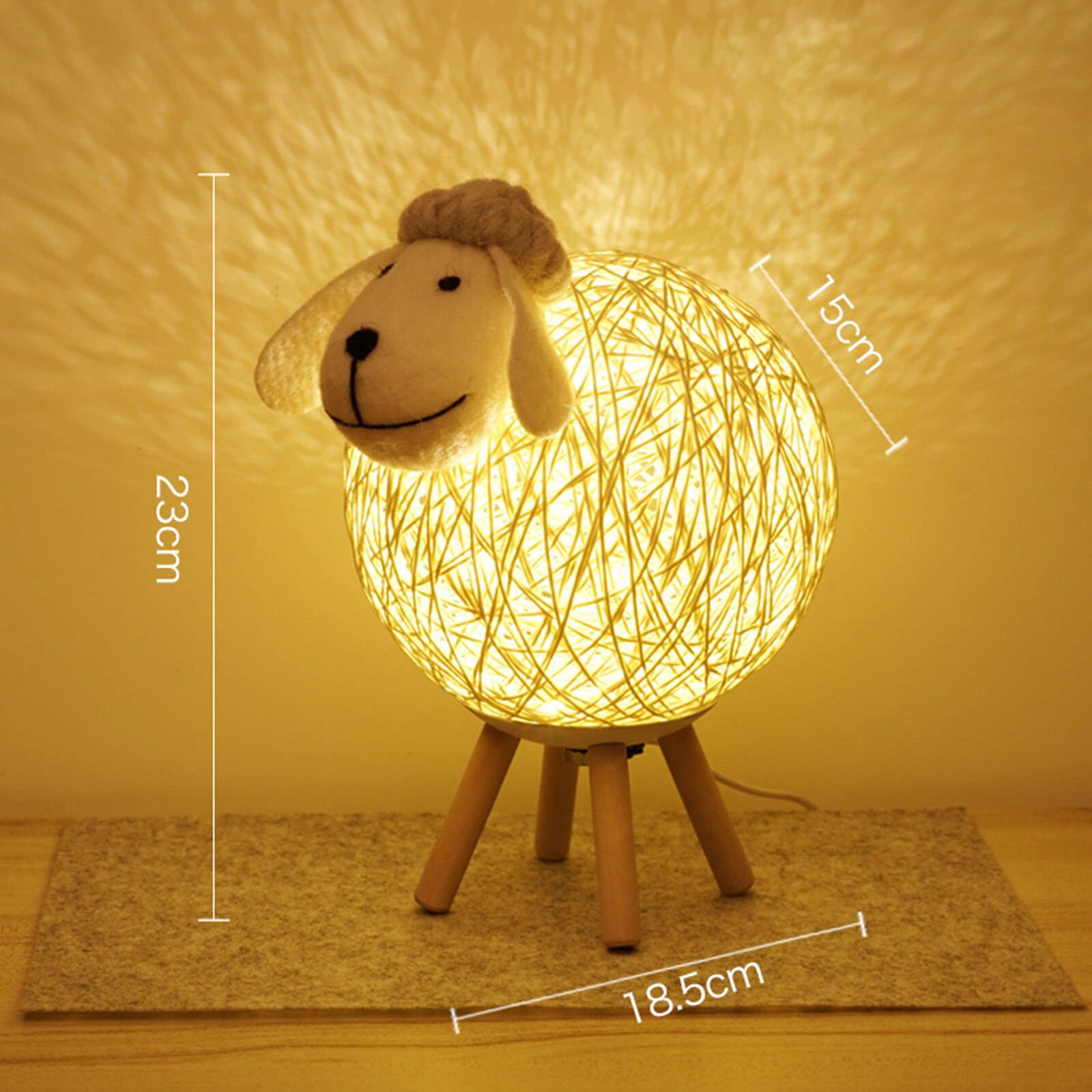 Sheep LED Night Light Bedside Moon Lamp Hand-woven Lampshade Cute Sleep Christmas Decoration Animals Night lamp for