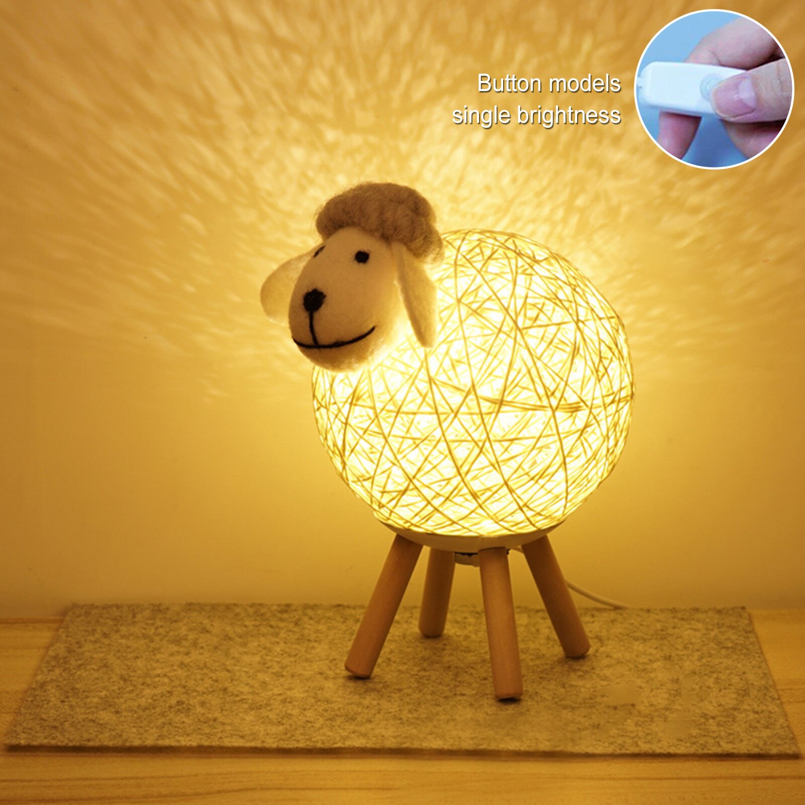 Sheep LED Night Light Bedside Moon Lamp Hand-woven Lampshade Cute Sleep Christmas Decoration Animals Night lamp for