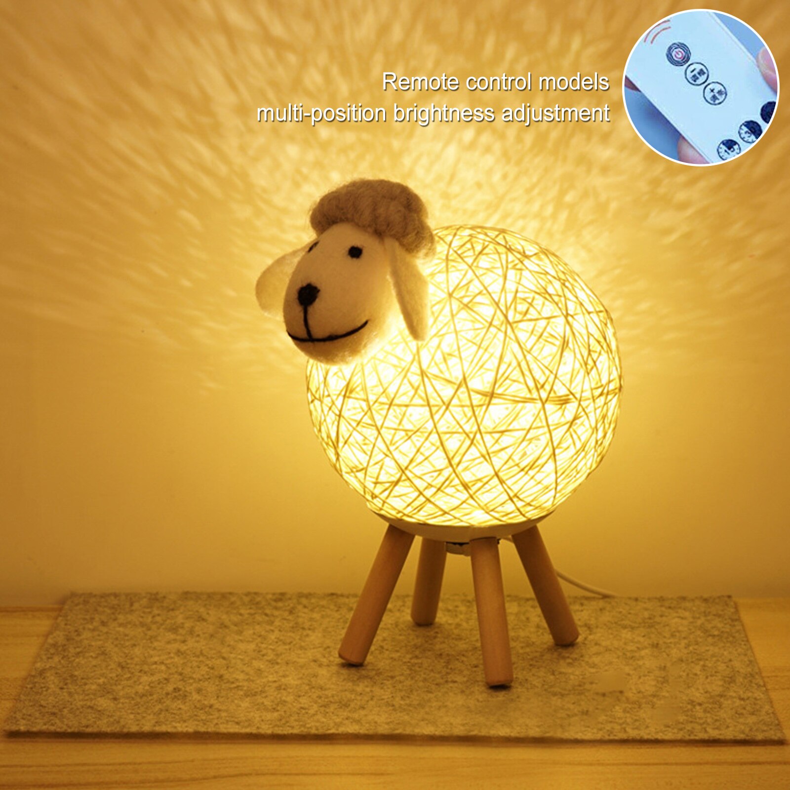 Sheep LED Night Light Bedside Moon Lamp Hand-woven Lampshade Cute Sleep Christmas Decoration Animals Night lamp for