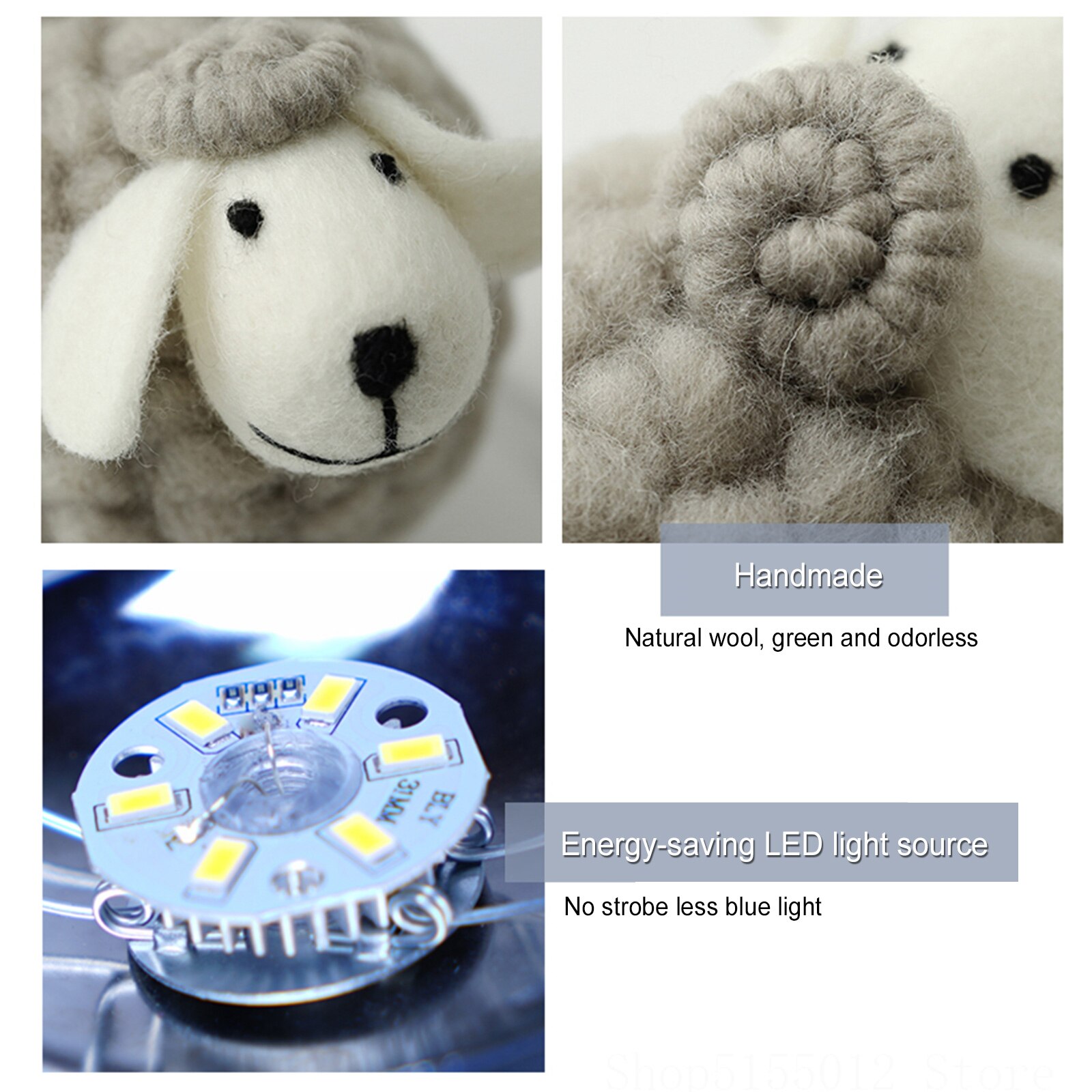 Sheep LED Night Light Bedside Moon Lamp Hand-woven Lampshade Cute Sleep Christmas Decoration Animals Night lamp for