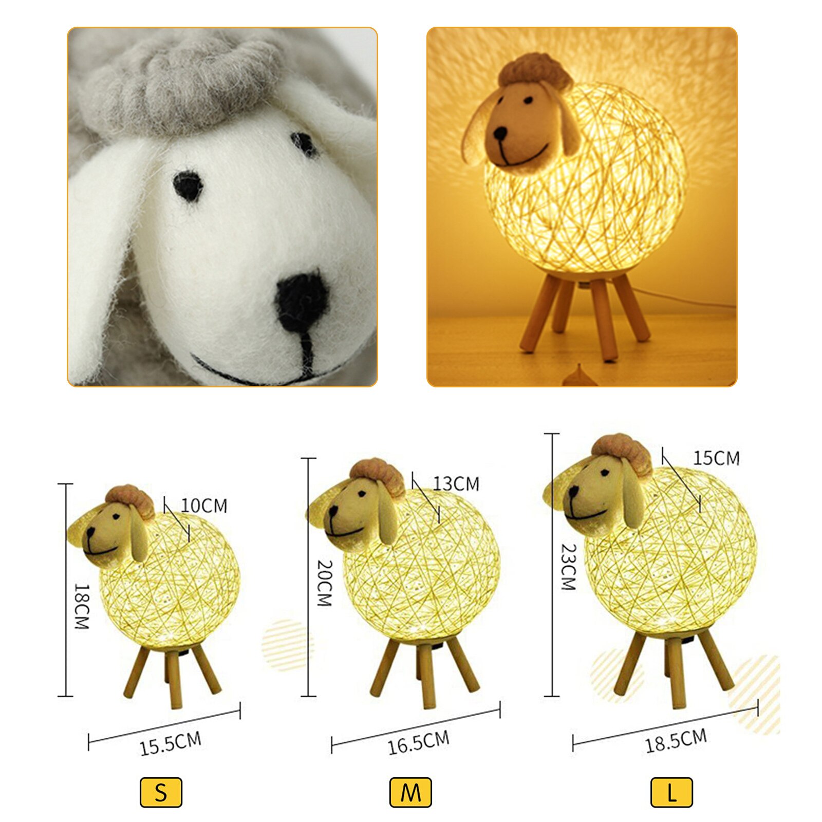 Sheep LED Night Light Bedside Moon Lamp Hand-woven Lampshade Cute Sleep Christmas Decoration Animals Night lamp for