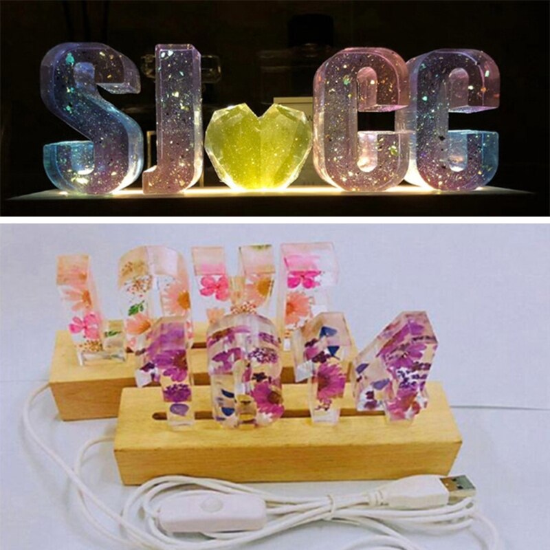 Rectangle LED Lights Display Base Wooden Lighted Base Stand Lasers Crystal Glass Display Night Lighted Base Resin Art Ornament