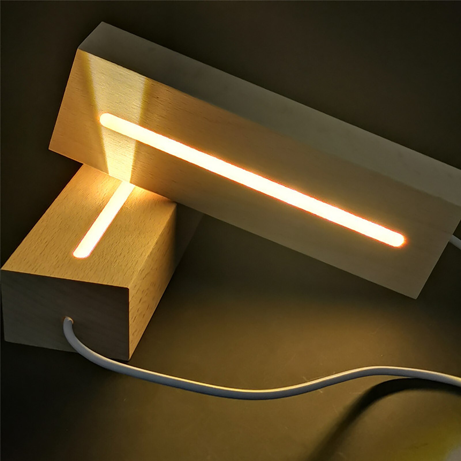 Rectangle LED Lights Display Base Wooden Lighted Base Stand Lasers Crystal Glass Display Night Lighted Base Resin Art Ornament