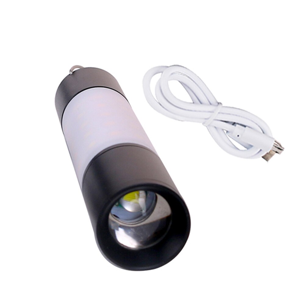 USB Rechargeable Hanging Flashlight Portable Aluminum Alloy Waterproof Zoomable LED Torch Night Light Outdoor Camping Tent Lamp