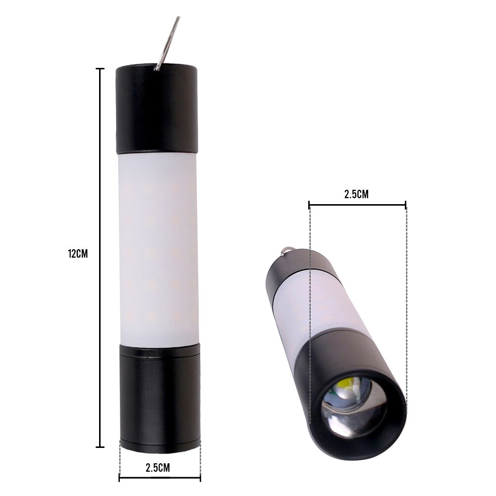 USB Rechargeable Hanging Flashlight Portable Aluminum Alloy Waterproof Zoomable LED Torch Night Light Outdoor Camping Tent Lamp