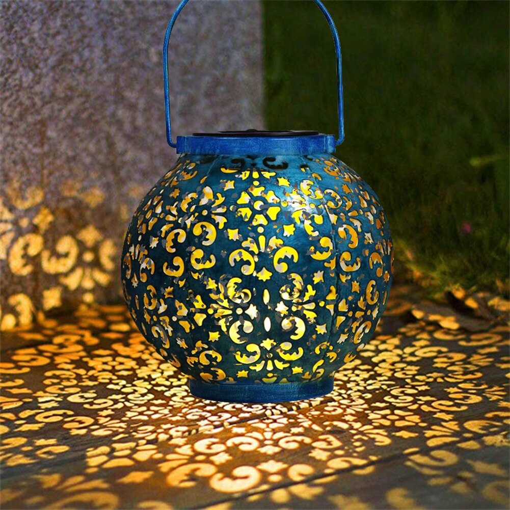 LED Solar Hanging Lantern Lights Lamp Outdoors Waterproof Iron Art Courtyard Patio Garden Decoration Solar Light