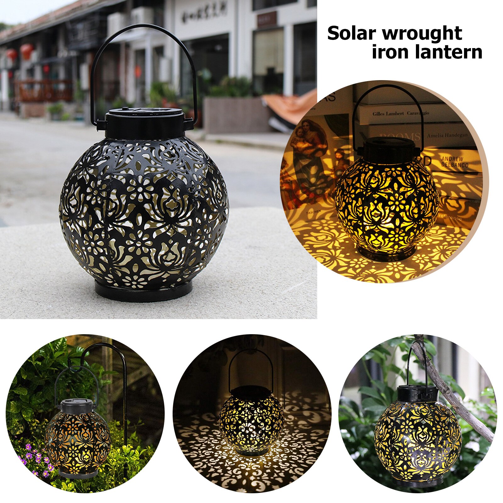 LED Solar Hanging Lantern Lights Lamp Outdoors Waterproof Iron Art Courtyard Patio Garden Decoration Solar Light