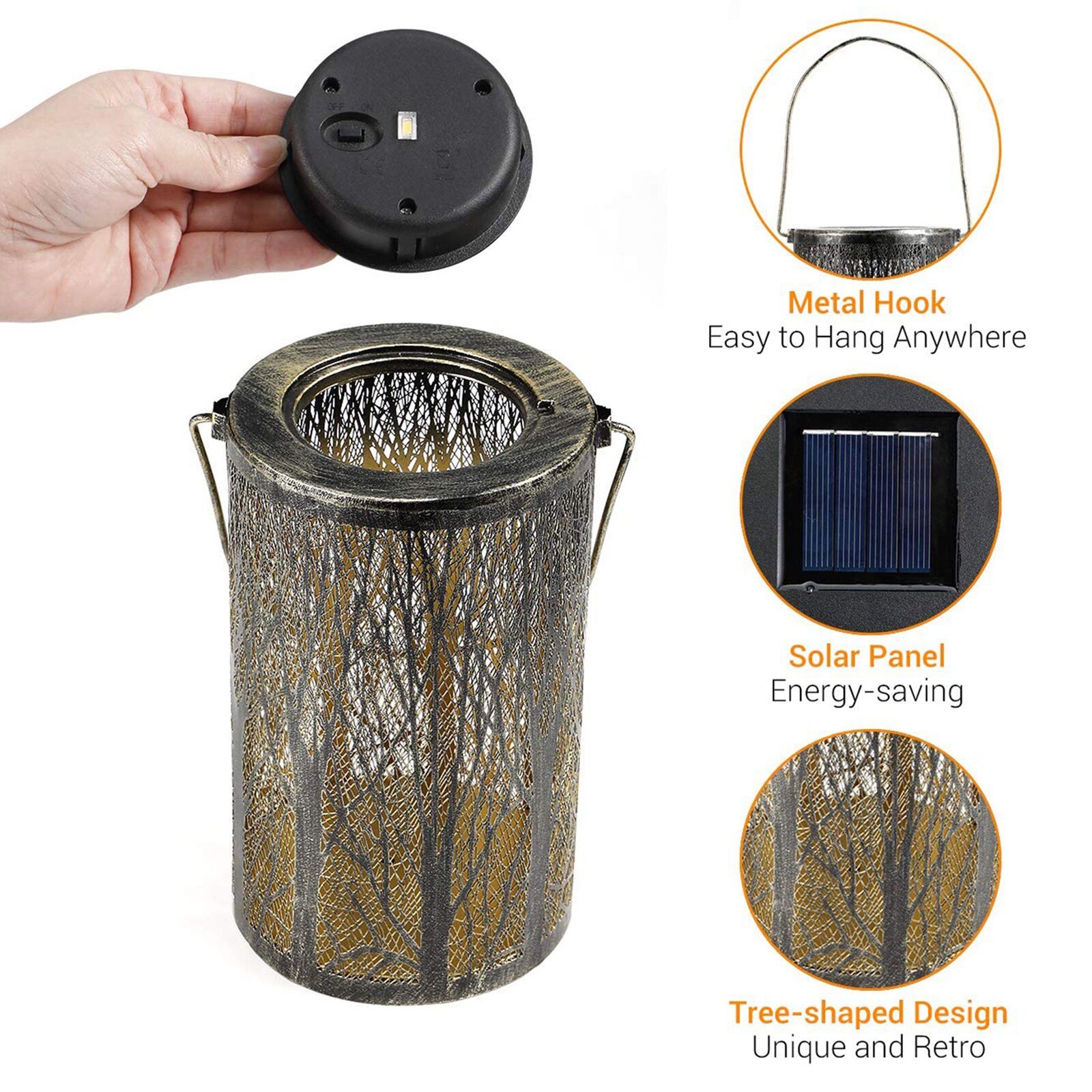 LED Solar Hanging Lantern Lights Lamp Outdoors Waterproof Iron Art Courtyard Patio Garden Decoration Solar Light