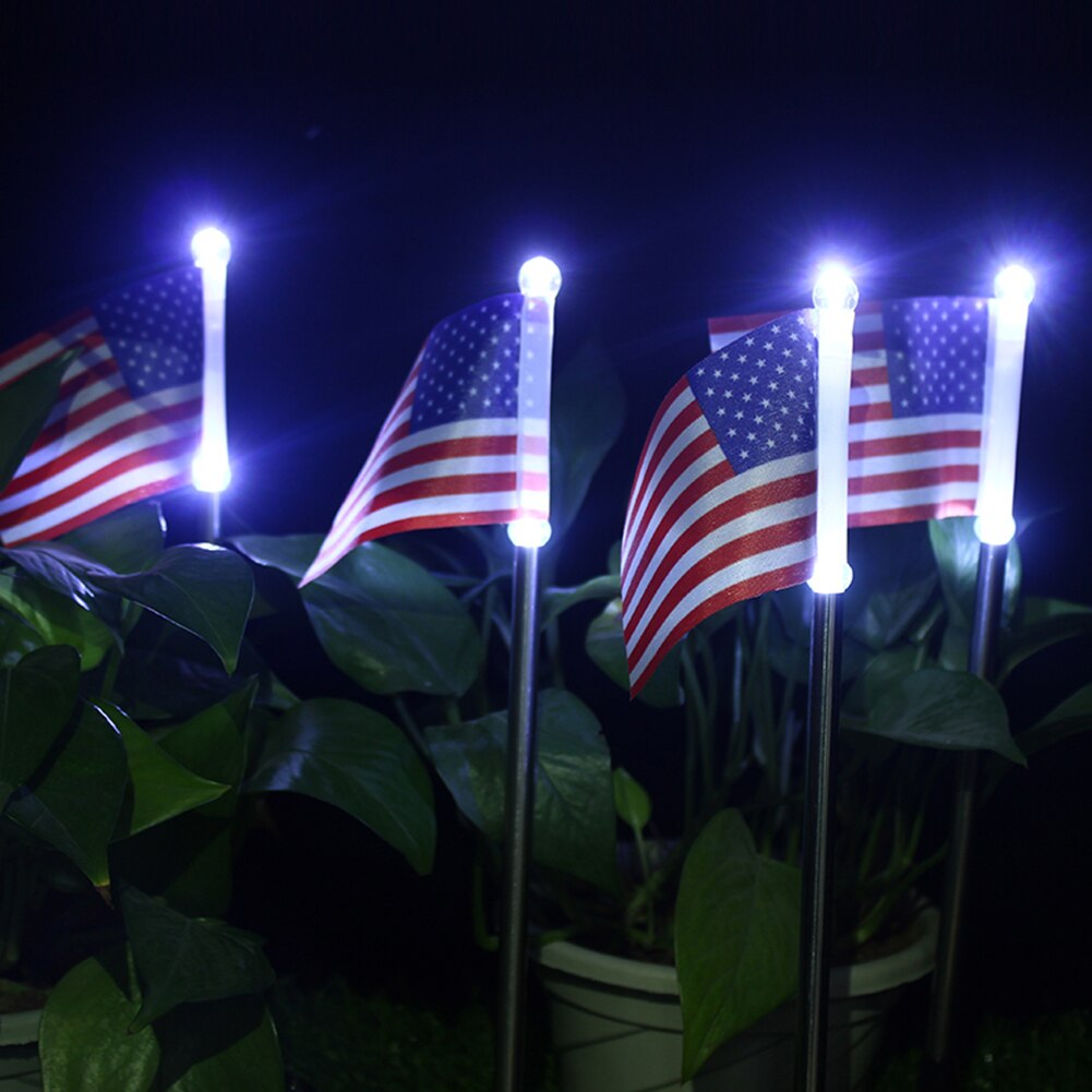 2pcs Solar American Flag Light Garden Lawn Light Garden Decor 2 Led Lamp Lawn Decorative Lights Independence Day Limited Edition