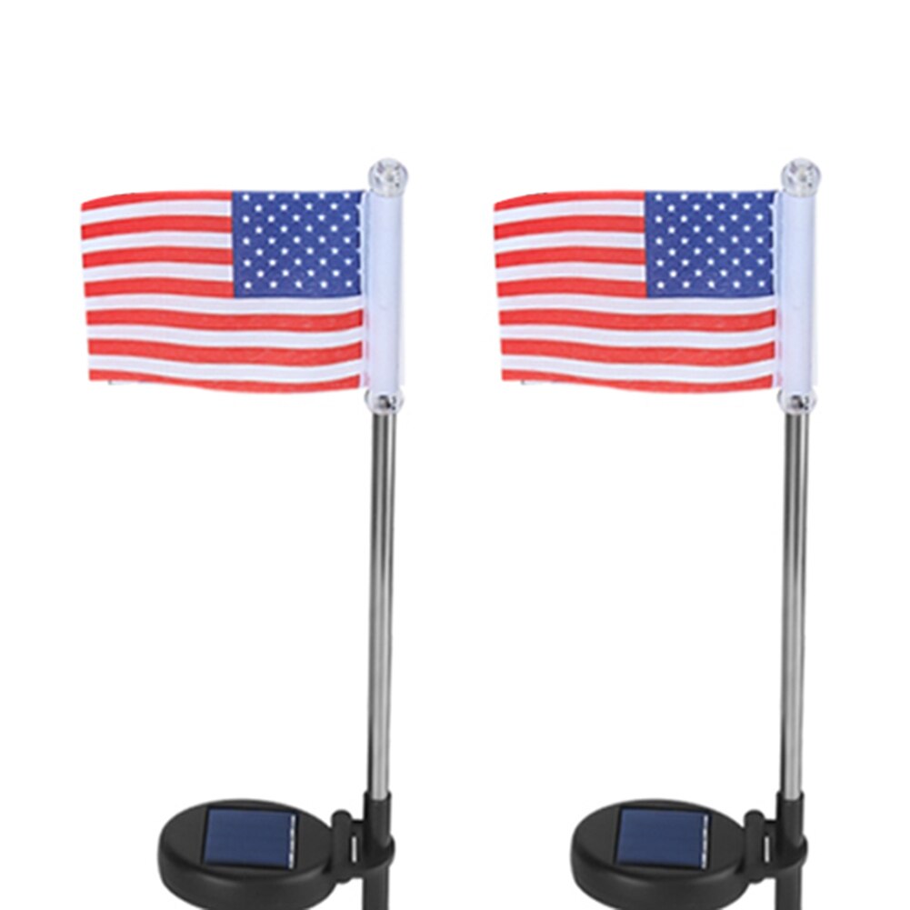2pcs Solar American Flag Light Garden Lawn Light Garden Decor 2 Led Lamp Lawn Decorative Lights Independence Day Limited Edition