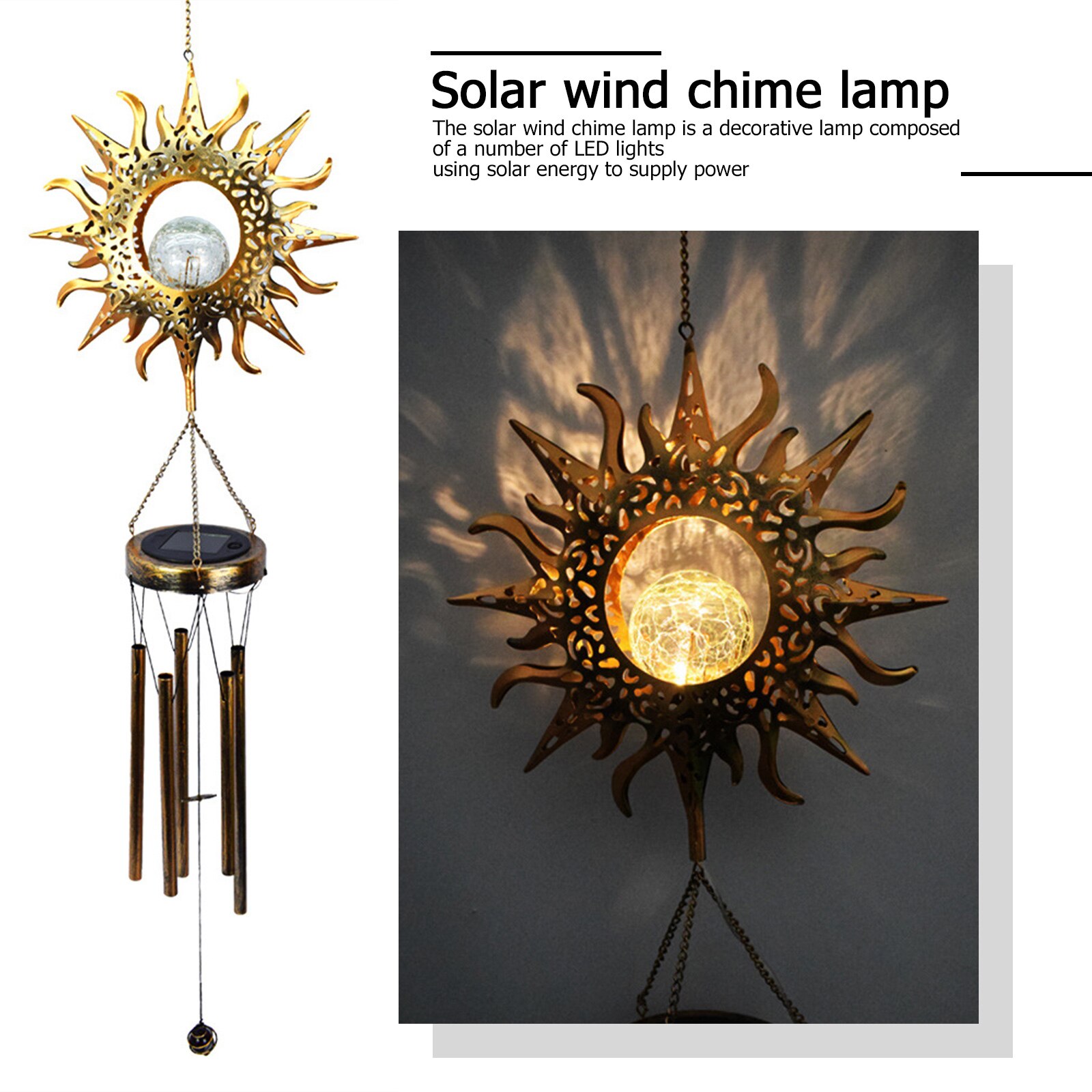 LED Solar Wind Chimes Light Outdoor Waterproof Moon Star Garden Patio Yard Wind Bell Art Iron Decorative Solar Lamp for Dropship