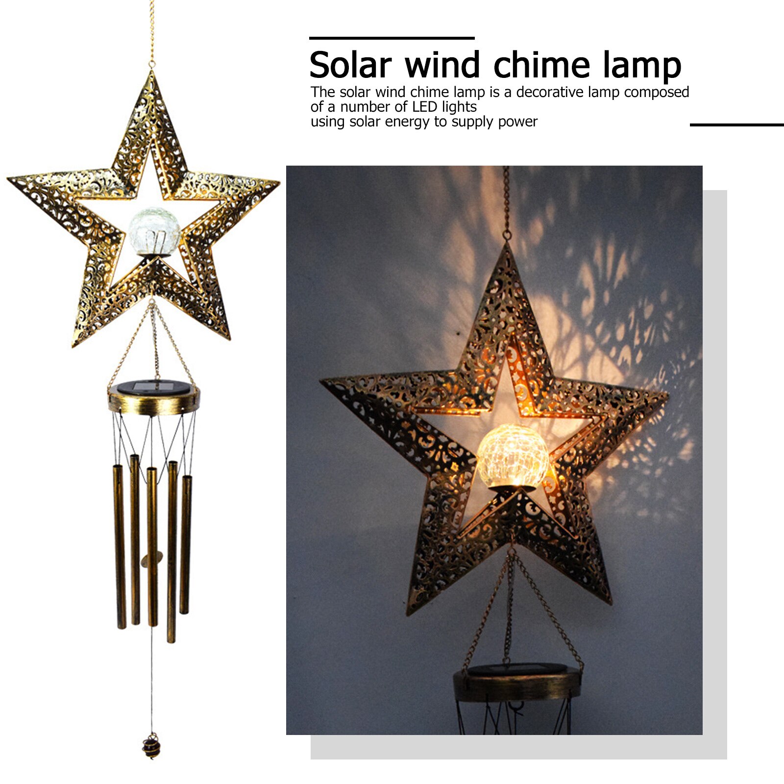 LED Solar Wind Chimes Light Outdoor Waterproof Moon Star Garden Patio Yard Wind Bell Art Iron Decorative Solar Lamp for Dropship