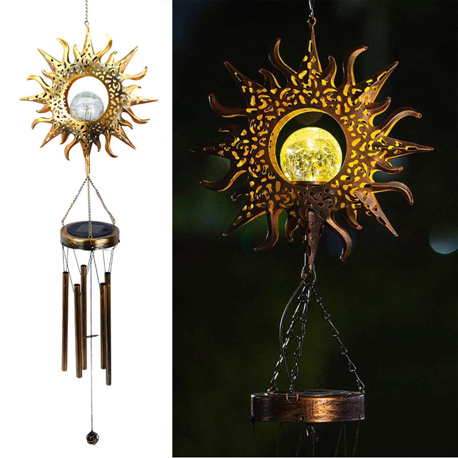 LED Solar Wind Chimes Light Outdoor Waterproof Moon Star Garden Patio Yard Wind Bell Art Iron Decorative Solar Lamp for Dropship