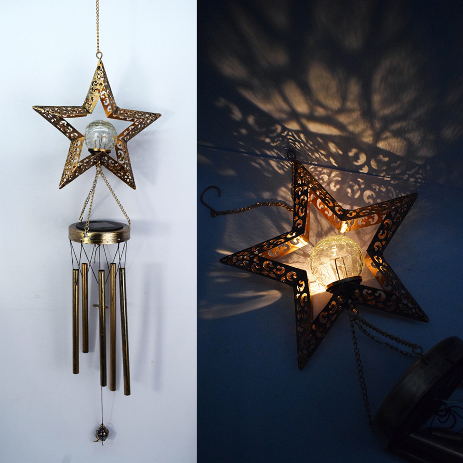 LED Solar Wind Chimes Light Outdoor Waterproof Moon Star Garden Patio Yard Wind Bell Art Iron Decorative Solar Lamp for Dropship