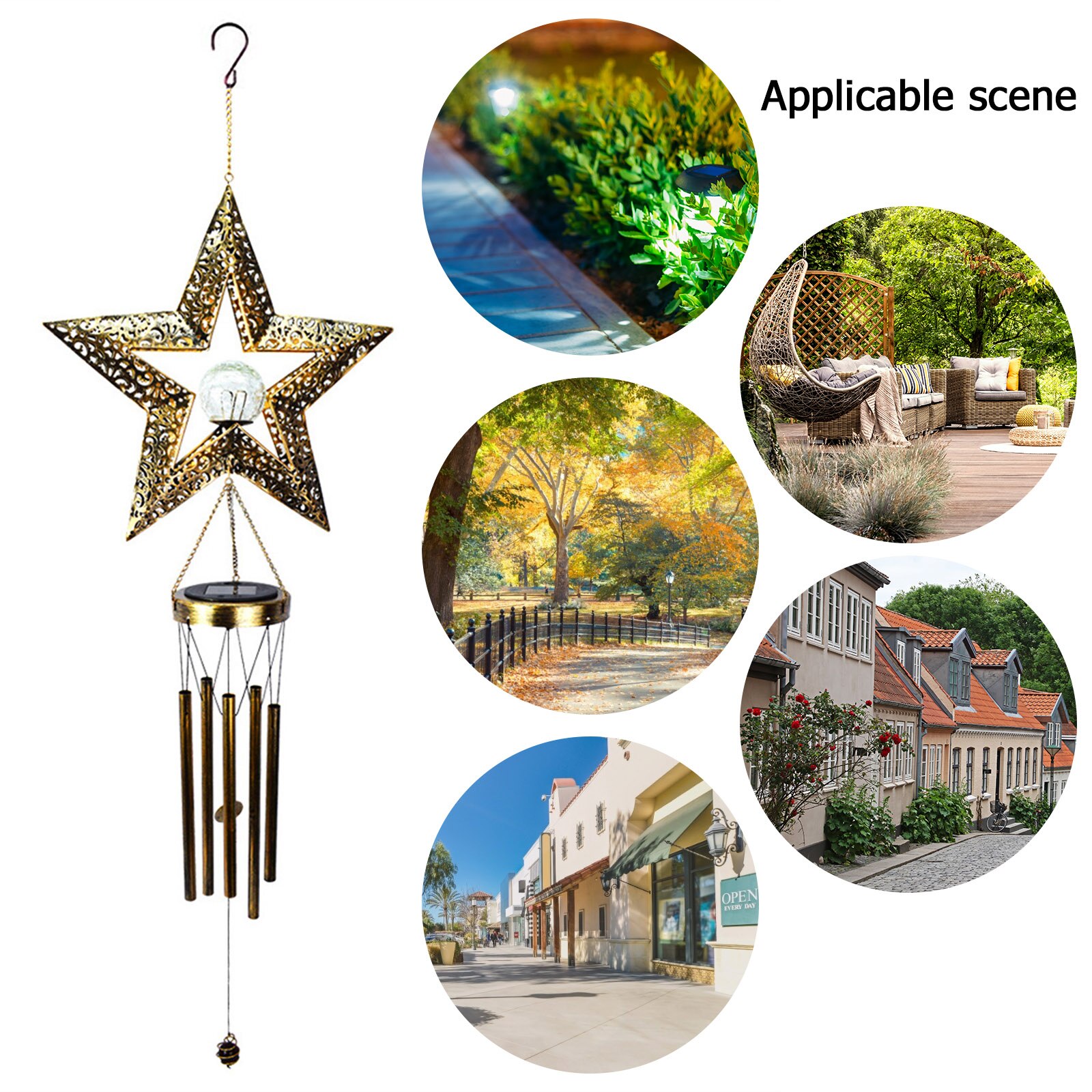 LED Solar Wind Chimes Light Outdoor Waterproof Moon Star Garden Patio Yard Wind Bell Art Iron Decorative Solar Lamp for Dropship