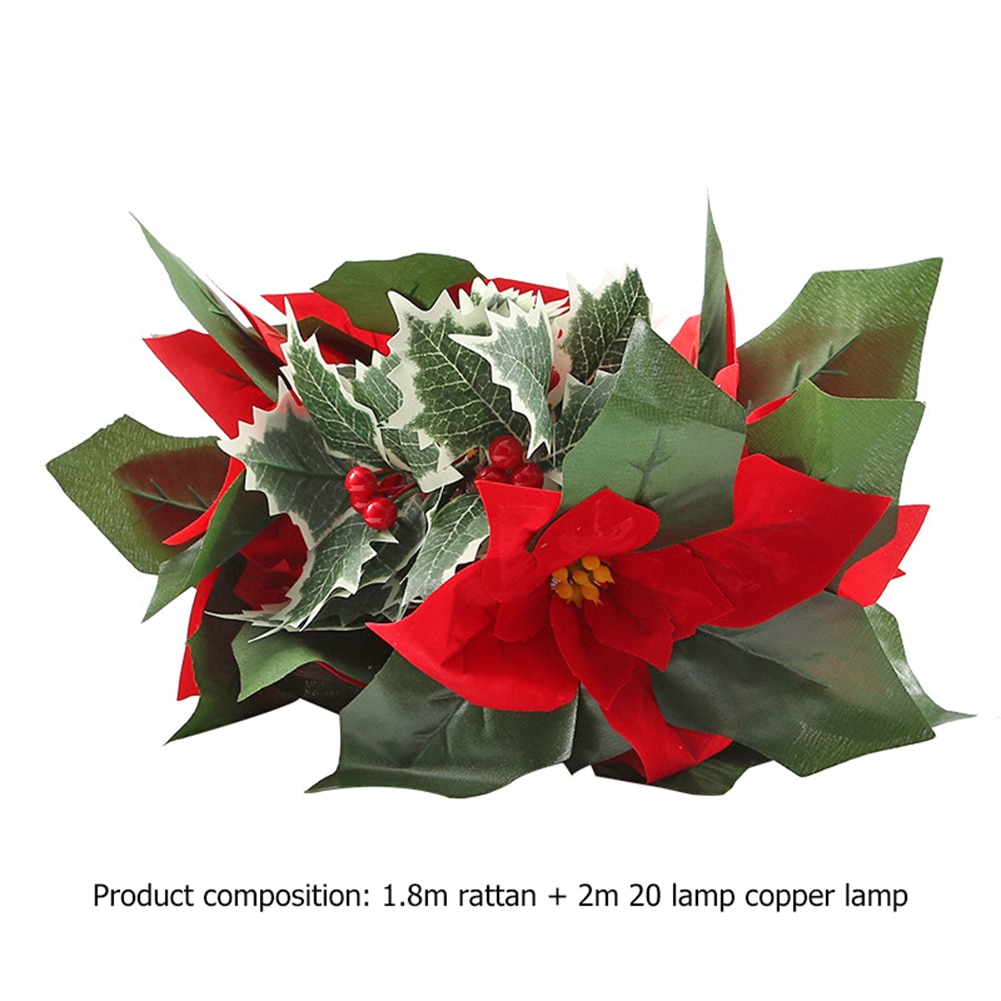 2m 10LED Christmas Poinsettia Flowers Decorations Garland String Lights Xmas Tree Ornaments Christmas Indoor Outdoor Home Decor