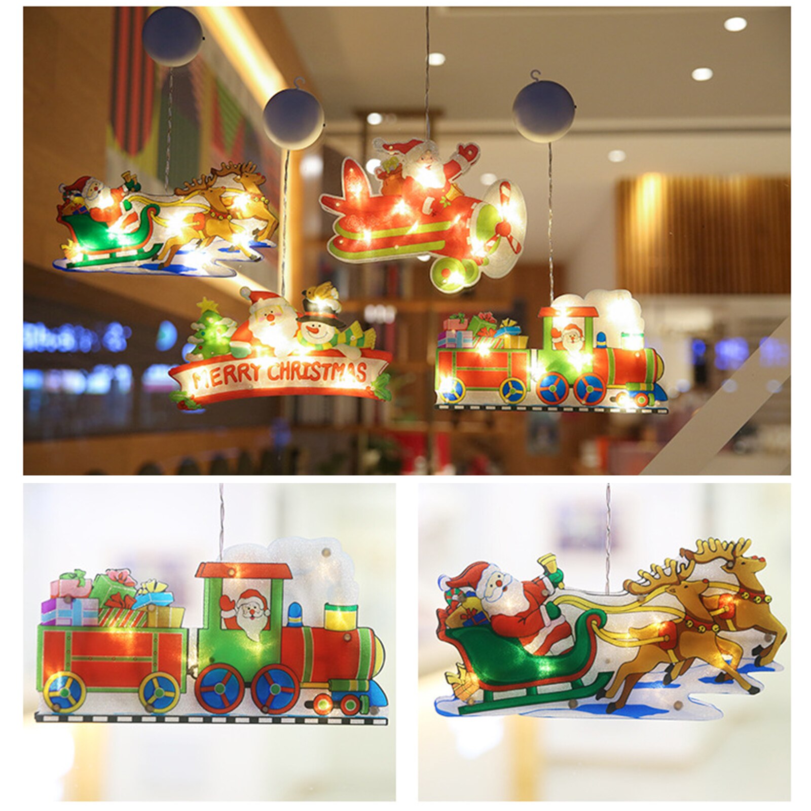 LED Christmas Decoration Lights Santa Claus Snowman Elk Shape Window Suction Cup Lights New Year Xmas Navidad Holiday Home Decor