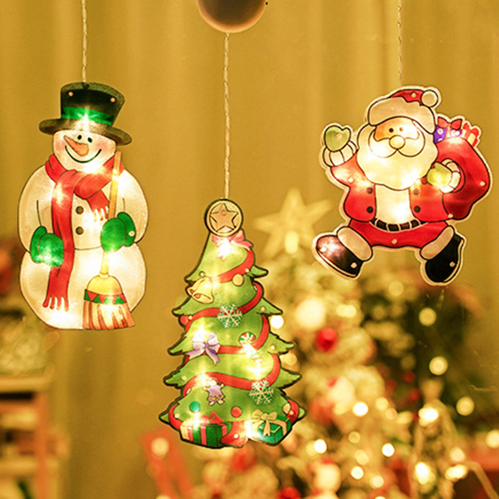 LED Christmas Decoration Lights Santa Claus Snowman Elk Shape Window Suction Cup Lights New Year Xmas Navidad Holiday Home Decor