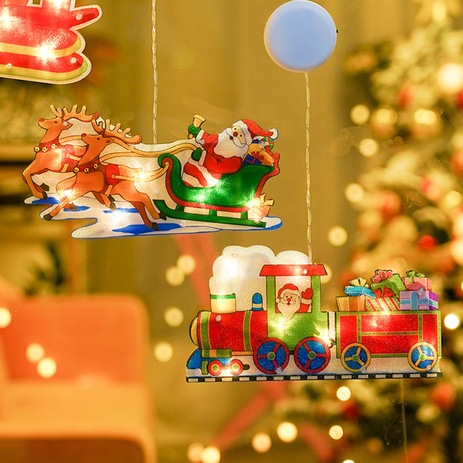 LED Christmas Decoration Lights Santa Claus Snowman Elk Shape Window Suction Cup Lights New Year Xmas Navidad Holiday Home Decor