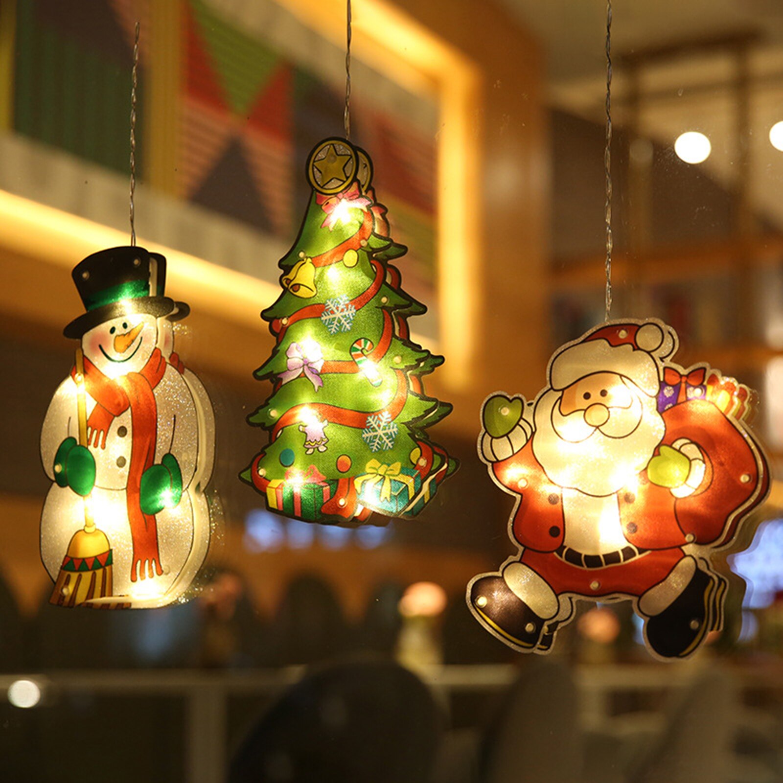 LED Christmas Decoration Lights Santa Claus Snowman Elk Shape Window Suction Cup Lights New Year Xmas Navidad Holiday Home Decor
