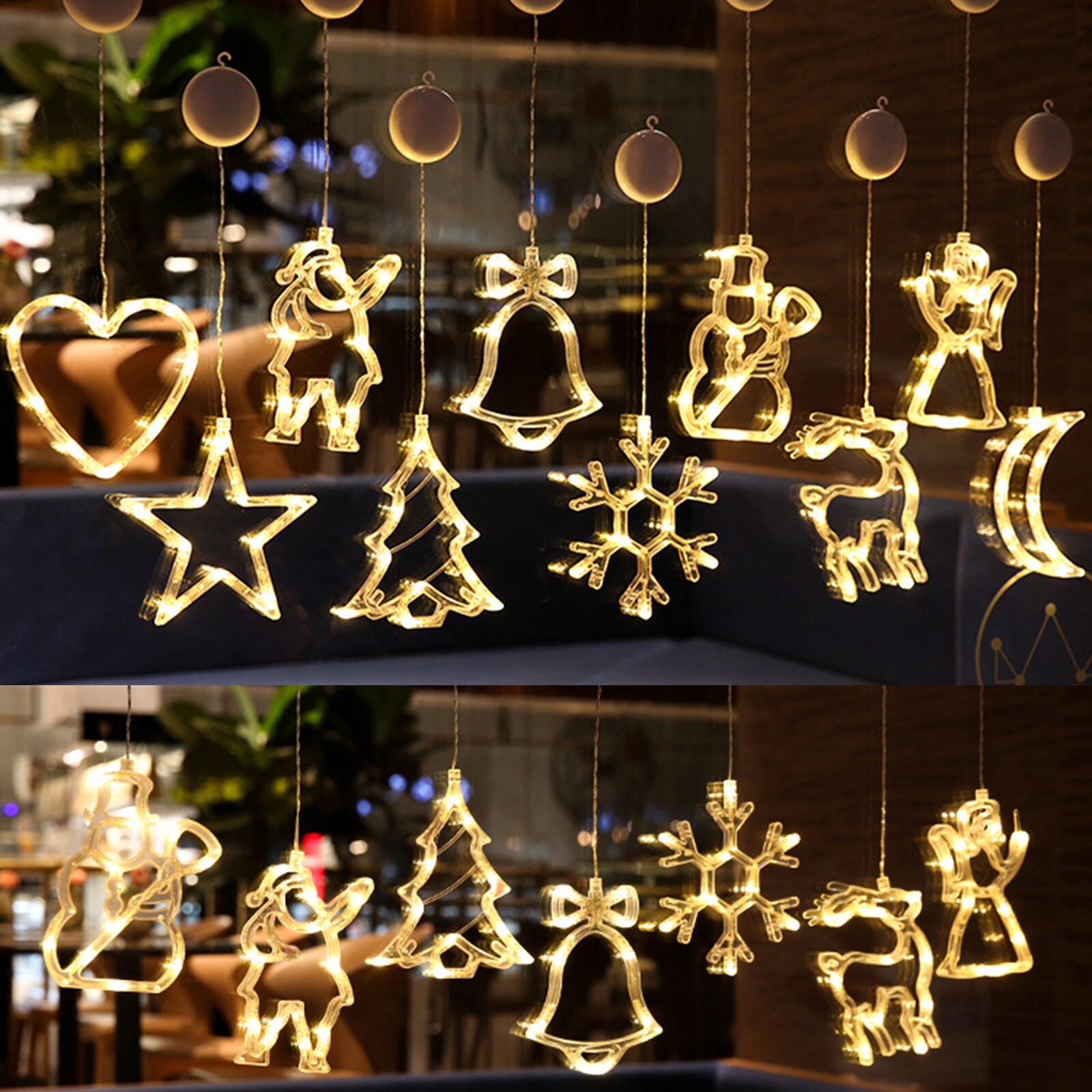 Christmas Star Lights Holiday Window Decoration Christmas LED Star Bell Snowman Santa Suction Cup Fairy Light Home Window Decor