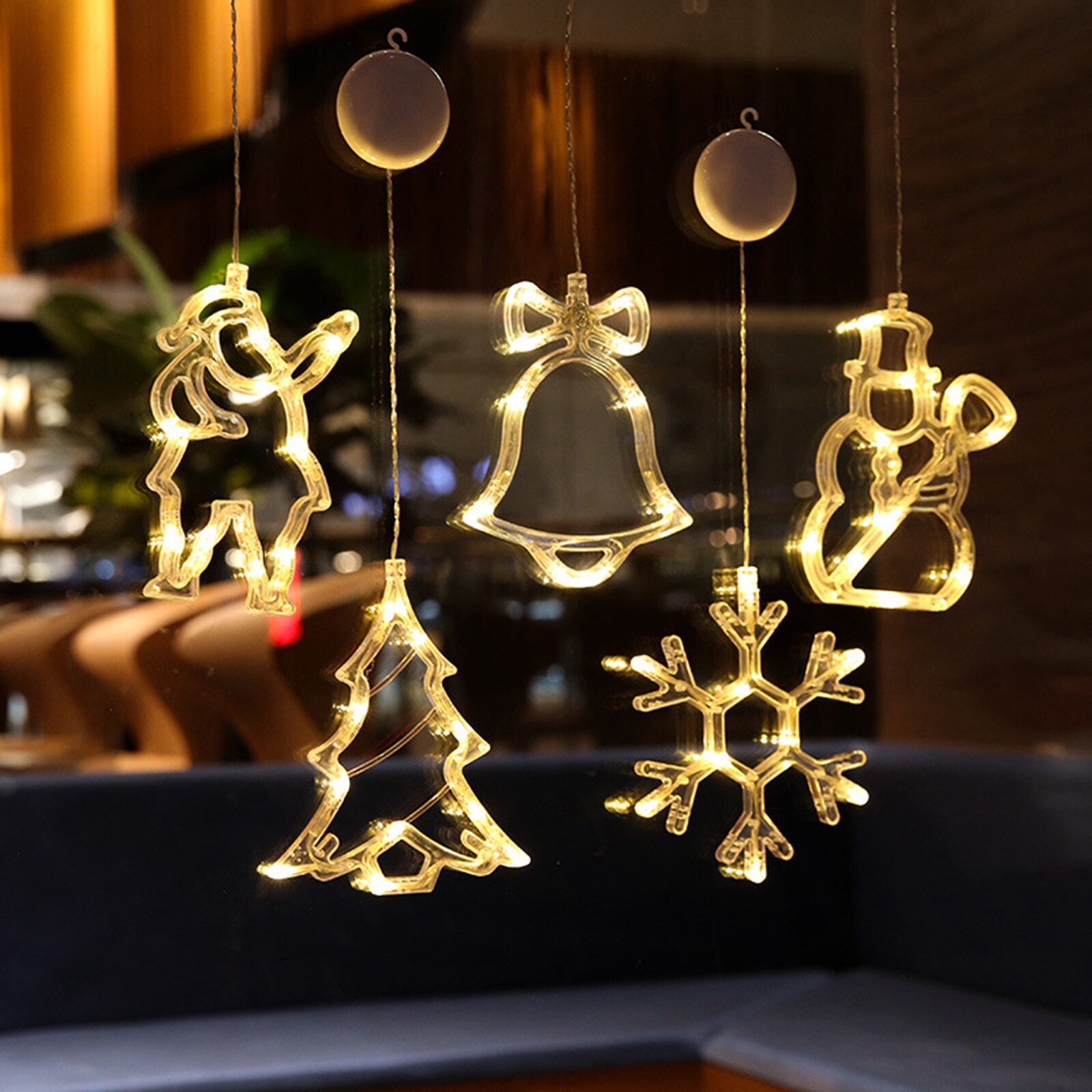 Christmas Star Lights Holiday Window Decoration Christmas LED Star Bell Snowman Santa Suction Cup Fairy Light Home Window Decor