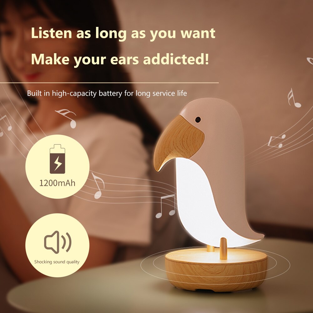 Cute Hornbill LED Night Light Bluetooth-compatible for Kid Sleep Wake Up USB Charge Stepless Dimming Multi Function Bedside Lamp