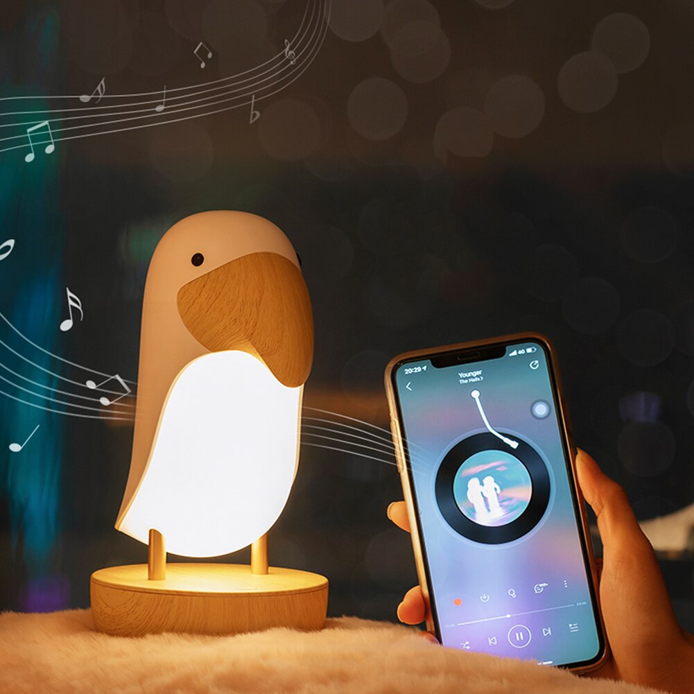 Cute Hornbill LED Night Light Bluetooth-compatible for Kid Sleep Wake Up USB Charge Stepless Dimming Multi Function Bedside Lamp