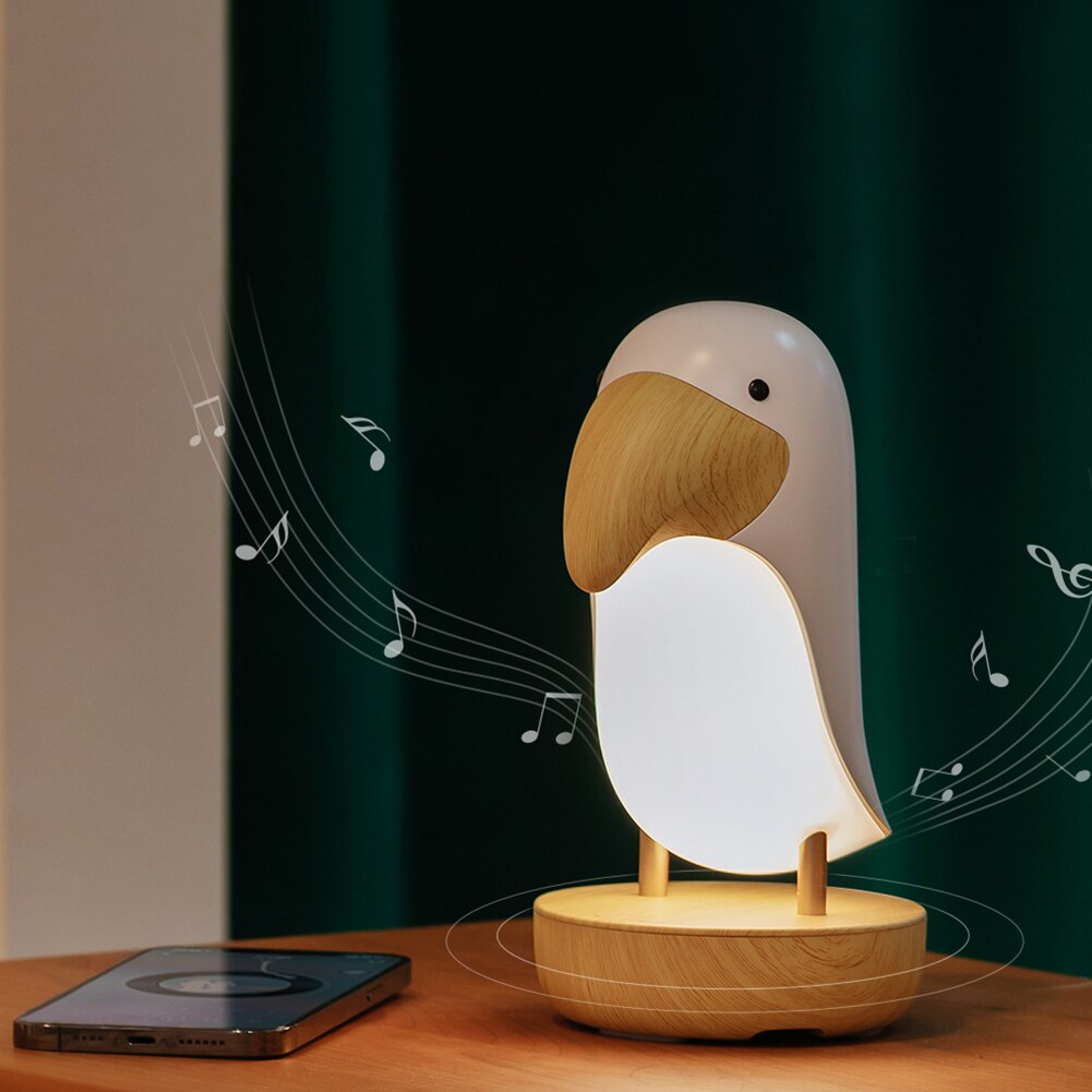Cute Hornbill LED Night Light Bluetooth-compatible for Kid Sleep Wake Up USB Charge Stepless Dimming Multi Function Bedside Lamp