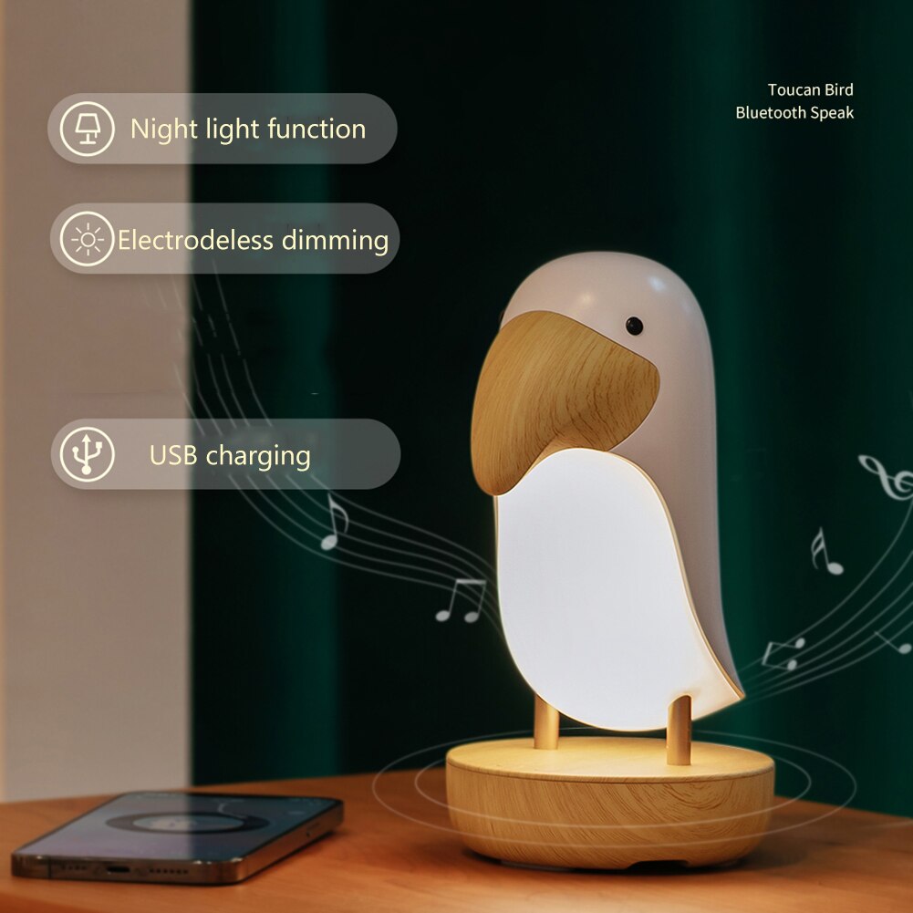 Cute Hornbill LED Night Light Bluetooth-compatible for Kid Sleep Wake Up USB Charge Stepless Dimming Multi Function Bedside Lamp